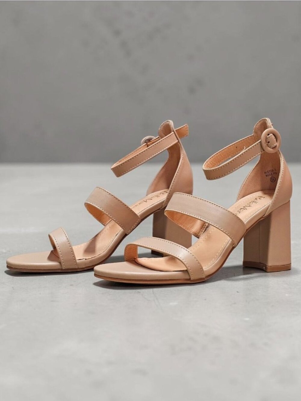 Block Heel Nude Sandals With Adjustable Ankle Strap Heels For Women